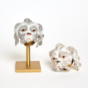 Two Samson Porcelain Gilt-Metal Mounted Bolognese Hound Head Snuff-Boxes and Covers 19th Century