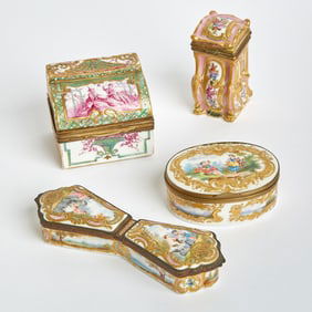 Four Paris Porcelain Gilt-Metal Mounted Snuff-Boxes and Covers Late 19th century