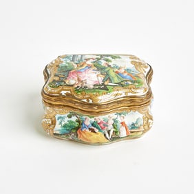 Berlin Enameled Gilt-Copper Mounted Snuff-Box and Cover Circa 1735-40, attributed to the workshop of