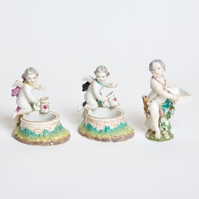 Chelsea Porcelain model of Cupid as a Flower Seller Together with Two Berlin (K.P.M.) Porcelain