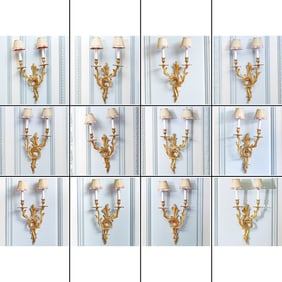Set of Twelve Louis XVI Style Gilt Bronze Two-Light Sconces 20th Century