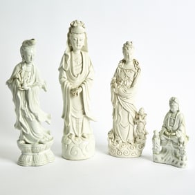 Four Chinese Blanc de Chine Porcelain Figures of Guanyin 20th Century and Earlier