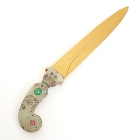 Indian Embellished White Jade Dagger Handle Mughal
