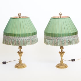 Pair of Louis XV Style Gilt Bronze Candlestick Lamps