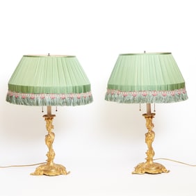 Pair of Louis XV Gilt Bronze Candlestick Lamps