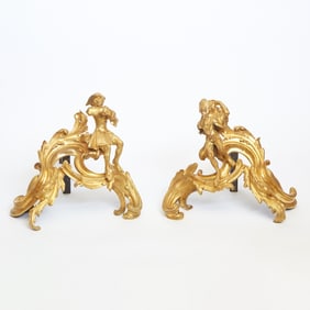 Pair of Louis XV Style Gilt Bronze Chenets 19th Century