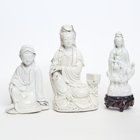 Three Chinese Blanc de Chine Figures of Guanyin 20th Century