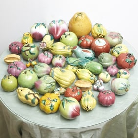 Large Group of Chinese Glazed Ceramic 'Offering' Fruits 20th Century