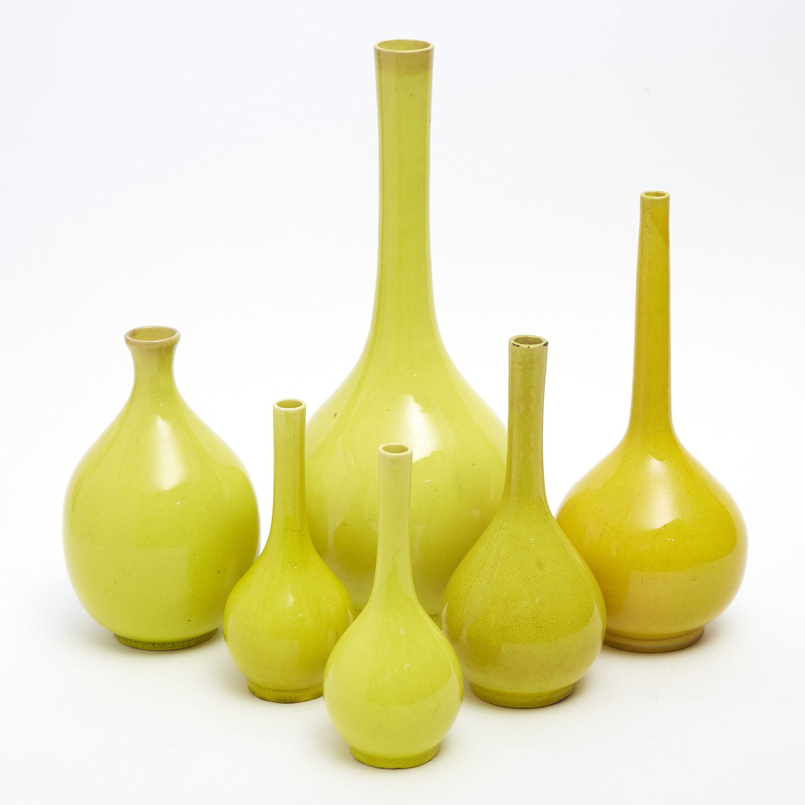 Six Yellow Glazed Ceramic Vases (1 of 5)