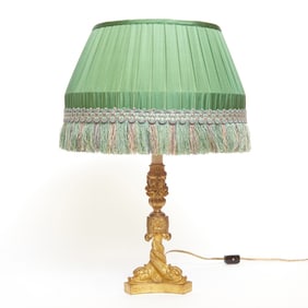 Louis XVI Style Gilt Bronze Candlestick Lamp with Dolphin Base