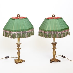 Pair of Louis XV Style Gilt Bronze Small Candlestick Lamps