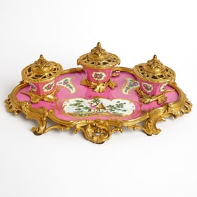 Samson Porcelain Pink-Ground Gilt-Bronze Mounted Inkstand Late 19th century, interlaced Sâ