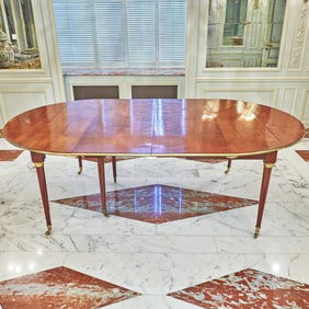 Louis XVI Style Gilt Bronze Mounted Mahogany Drop Leaf Extension Dining Table