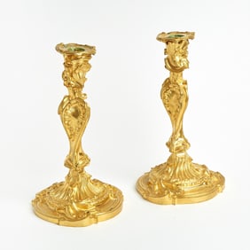 Pair of Louis XV Gilt Bronze Candlestick Lamps
