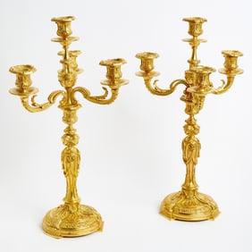 Pair of Louis XVI Style Gilt Bronze Four-Light Candelabra 19th Century