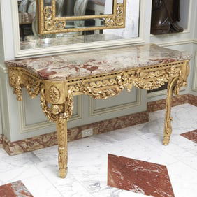 Louis XVI Marble Top Giltwood Wall Mounted Console Last quarter 18th century
