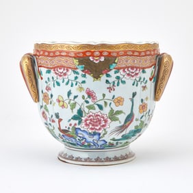 Chinese Export Style Famille Rose Two-Handled Cache-Pot 19th century, possibly Samson