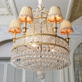 Empire Style Gilt Metal and Glass Chandelier 20th Century