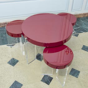 Set of Four Custom Lacquered and Acrylic Tables