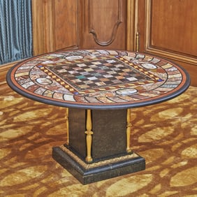 Italian Grand Tour Pietra Dura and Micromosaic Table Top on a Gilt Bronze and Marble Base