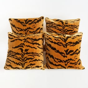 Four Tiger Velvet Pillows Late 20th century