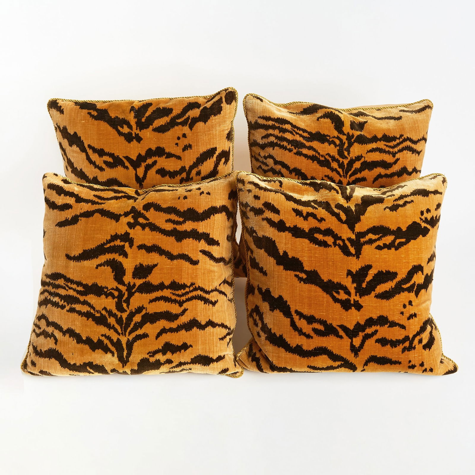 Four Tiger Velvet Pillows: Estate / Collection: Property of a Fifth Avenue Philanthropist Each approximately 15 1/2 inches (39.5 cm), square.