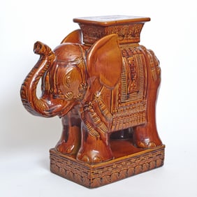 Chinese Brown Glazed Pottery Elephant-Form Garden Seat 20th century