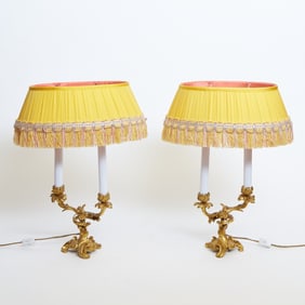Pair of Louis XV Style Gilt Bronze Two-Light Candelabra Lamps