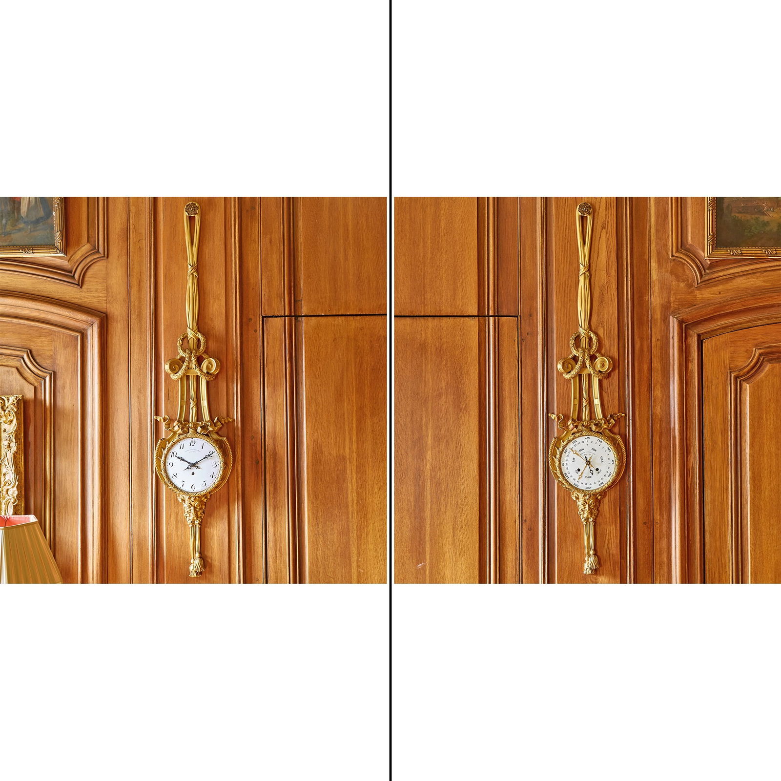 Louis XVI Style Gilt Bronze Wall Clock and Calendar Set (1 of 6)