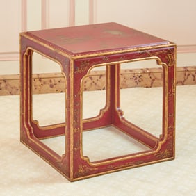 Chinoiserie Red Lacquered Cube Low Table