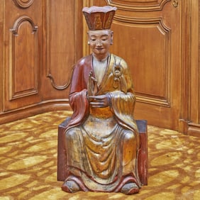 Chinese Lacquered Wood Figure of Xuanzang 20th Century