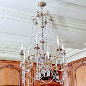 Louis XV Style Cut Glass and Gilt Metal Twelve-Light Chandelier