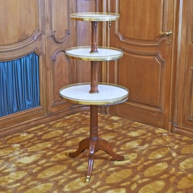 Louis XVI Style Mahogany, Marble, and Brass Three-Tier Dumbwaiter