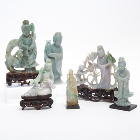 Six Chinese Jadeite Figural Carvings Late Qing Dynasty and After