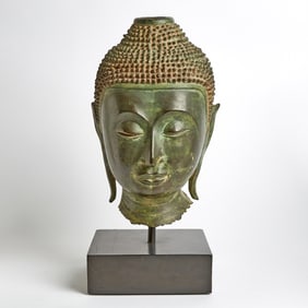 Thai Ayutthaya-Style Bronze Head of Buddha 20th Century