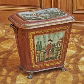 Chinoiserie Decorated Tole Covered Kindling Bin