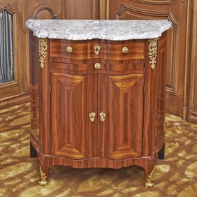 Louis XV / XVI Marble Top Mahogany and Satinwood Cabinet Francois Rubestuck, Paris, mid 18th Century