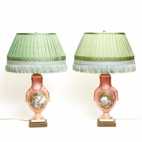 Pair of Coalport Porcelain Pink-Ground Vases and Covers as Table Lamps Circa 1850-1860