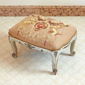 Louis XV Style Needlepoint Upholstered Painted Wood Footstool 20th Century