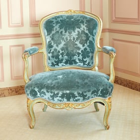 Louis XV Upholstered Painted and Parcel Giltwood Fauteuil a la Reine