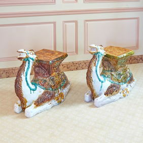 Pair of Ceramic Camel Form Garden Seats 20th Century