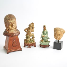 Four Chinese Figural Pottery Sculptures Han Dynasty and Later