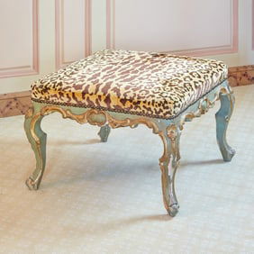 Louis XV Style Upholstered Painted and Parcel Gilt Tabouret 20th Century