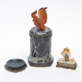 Three Silver and Chinese Hardstone Desk Articles Attributed to Edward Farmer