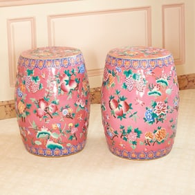 Pair of Chinese Enameled Porcelain Garden Stools 20th Century