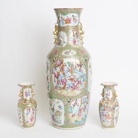 Large Chinese Rose Mandarin Porcelain Vase Late Qing Dynasty