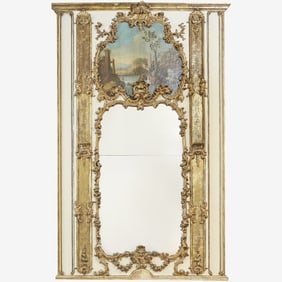 Louis XV Painted and Parcel Giltwood Trumeau Mirror