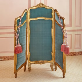 Louis XV Style Upholstered Giltwood Three Panel Screen