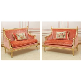 Pair of Louis XVI Painted and Parcel Giltwood Settees