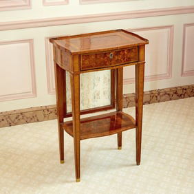 Louis XVI Style Parquetry Occasional Table with Fire Screen